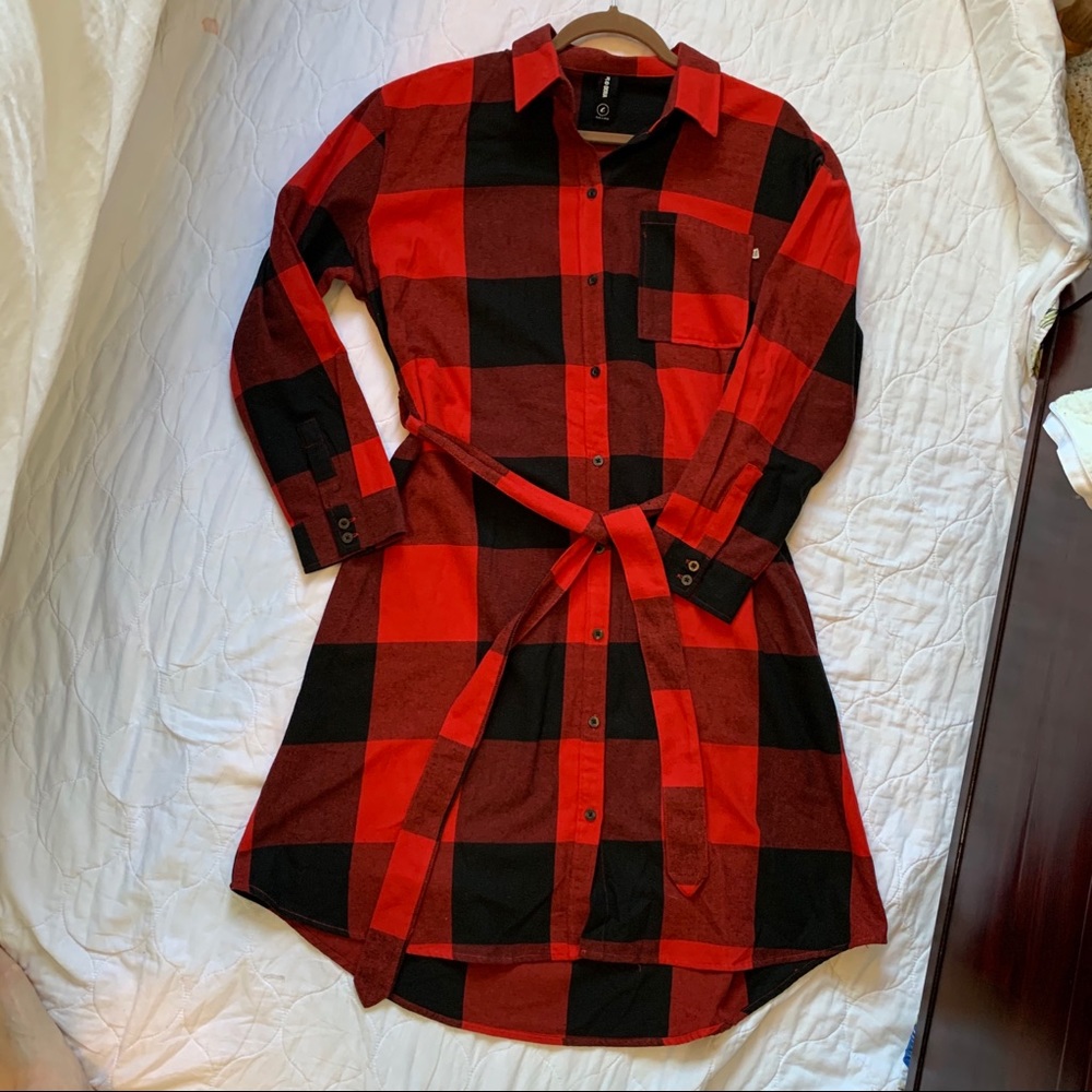Agnes & Dora Buffalo Plaid Flannel Shirt Dress - L